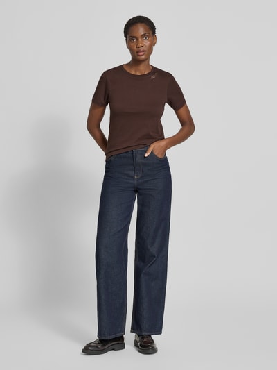 JOOP! T-shirt met strass-steentjes en ronde hals Donkerbruin - 1