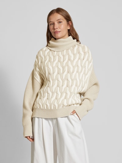 BOSS Oversized gebreide pullover met col, model 'Ferdolia' Beige - 4