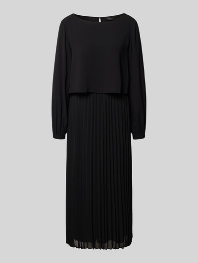 Produktfoto, schwarzes A-Linien Freizeitkleid mit langem Arm von s.Oliver BLACK LABEL, Plissee-Rock, glatte Textur oben