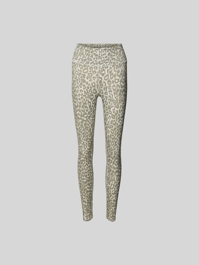 Produktfoto, Leggins aus Viskose-Mix von Lala Berlin mit Allover-Animal-Print, Logo-Detail, Slim Fit und knöchellang, beige-grau Töne