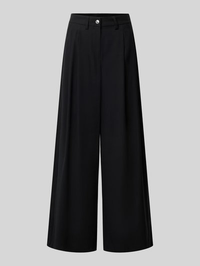 Produktfoto, Hose aus Viskose-Mix mit weitem Bein von MAC in Schwarz, weiter Schnitt, gelegte Falten, Gesäßtaschen, glatte Textur