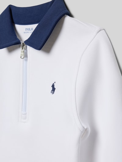 Produktfoto, Sweatshirt mit Reißverschluss und Label-Stitching von Polo Ralph Lauren Kids in Weiß und Blau, Baumwoll-Mix, Umlegekragen, Regular Fit