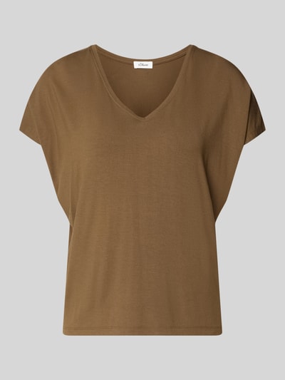 Produktfoto, Relaxed Fit T-Shirt aus Viskose-Mix von s.Oliver RED LABEL in Braun mit glatter Oberfläche und lockerer Form Damen T-Shirt