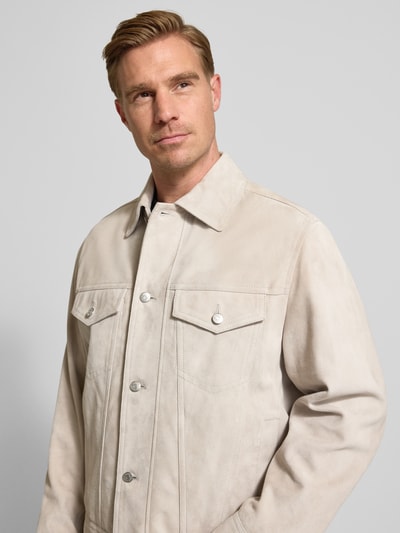 BOSS Orange Regular fit leren jack van echt geitenleer, model 'JOHOT' Zand - 3