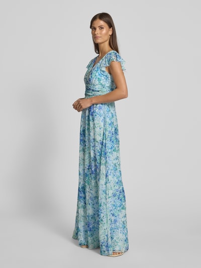 Jake*s Cocktail Maxikleid mit Volants und Taillenband Blau Melange 1