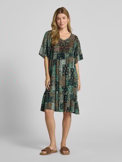 Apricot Knielanges Kleid mit Schlüsselloch-Ausschnitt Dunkelgruen 1