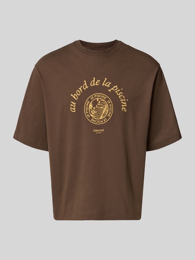 Produktfoto, Relaxed Fit T-Shirt aus reiner Baumwolle Modell 'BOXYNORMAN GRAPHIC' von SELECTED HOMME in Braun mit Motiv-Print, Jerseystruktur
