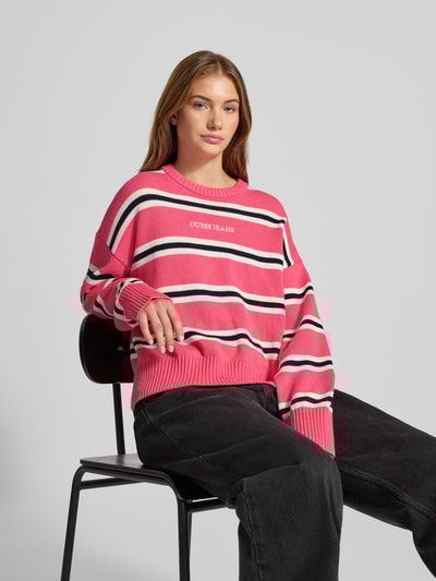 Guess Jeans Oversized gebreide pullover met labelstitching Fuchsia - 3