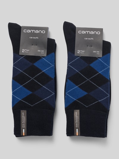 Produktfoto, Socken aus Baumwoll-Mix mit Logo-Stitching im 4er-Pack von camano, dunkle Töne, Karo-Muster, elastischer Bund, glatte Textur