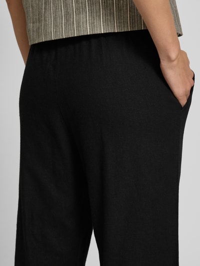 FREE/QUENT Wide leg linnen culotte met tunnelkoord, model 'Lava' Zwart - 3