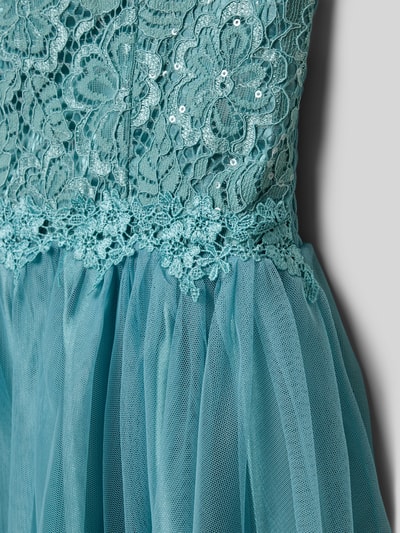 Productfoto, Regular Fit Kleid mit floralem Spitzenbesatz van DANAMADE in turquoise met bloementule, pailletten en katoenmengsel, mesh en gevoerde onderrok.
