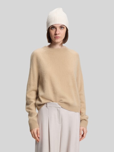 BOSS Sweter z dzianiny o kroju relaxed fit z mieszanki żywej wełny i kaszmiru model ‘FEDDY’ Beżowy 4