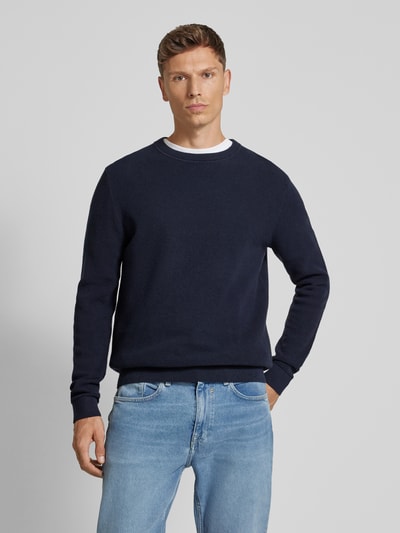 SELECTED HOMME Sweter z dzianiny z prążkowanymi wykończeniami model ‘ROSS’ Ciemnoniebieski 4