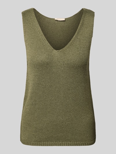 FREE/QUENT Gebreide top met V-hals, model 'Grscaliva' Kaki - 2