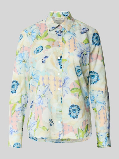 Produktfoto, Regular Fit Hemdbluse mit floralem Allover-Print von Christian Berg Woman aus puur katoen, pastelkleuren, overhemdkraag, met lange mouwen, verlengde achterkant, bloemenprint, ruglengte maat 36: 69 cm, mouwlengte maat 36: 62 cm