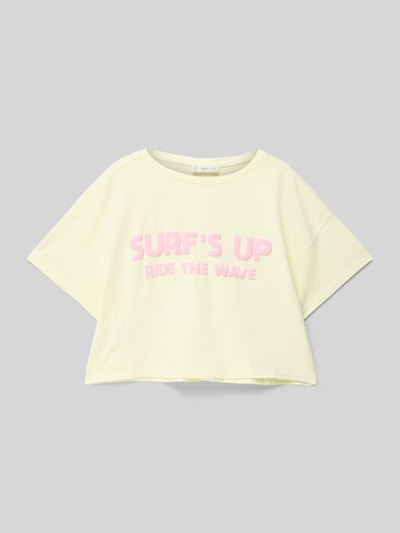 Mango T-Shirt mit geripptem Rundhalsausschnitt Stein 1