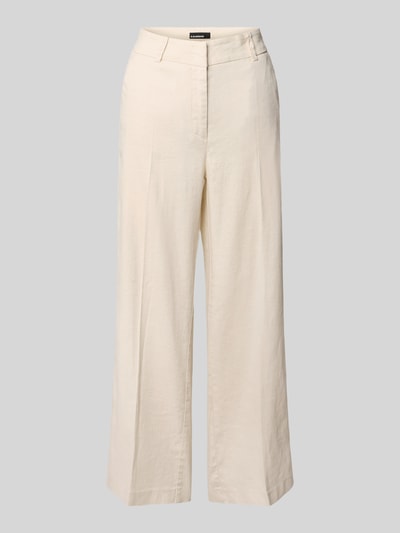 Produktfoto, Chino aus Leinen-Mix mit Bügelfalte Modell 'CALIFORNIA' von Cambio, Damen Chino in Beige, Straight Fit, Haken- und Reißverschluss, Französische Eingrifftaschen, Gesäßtaschen, Bundweite 41 cm, Innenbeinlänge 68 cm bei Größe 36, strukturierte Oberfläche