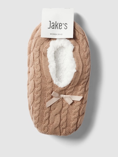 Jake*s Casual Hausschuhe mit Zopfmuster Sand 3