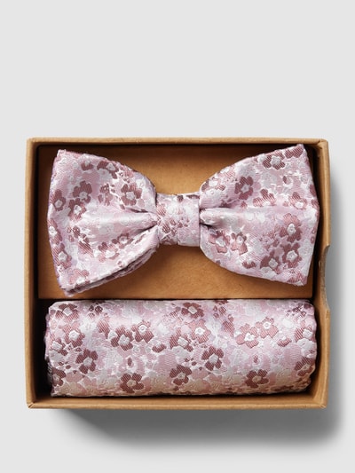 Prince Bowtie Fliege und Einstecktuch im Set mit Allover-Muster Pink 2