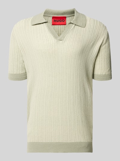 Produktfoto, Regular Fit Poloshirt aus Baumwoll-Leinen-Mix Modell 'SEEROY' von HUGO in hellem Grün, strukturiertes Allover-Muster, Stricktextur.
