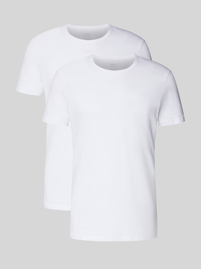Produktfoto, T-Shirt mit geripptem Rundhalsausschnitt im 2er-Pack von Snocks, męski t-shirt, bawełna, krój regular fit, zestaw 2 szt., biały, gładka faktura