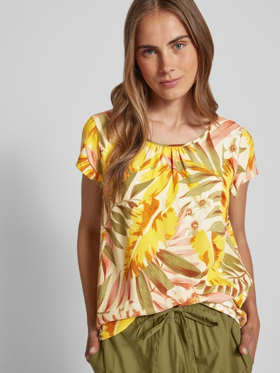 Soyaconcept T-shirt met bloemenmotief, model 'Elyse' Donkergeel - 3