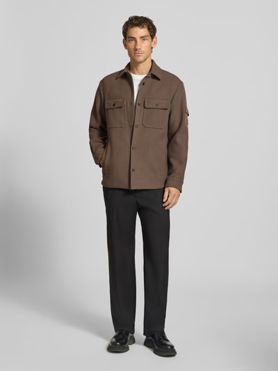Armani Exchange Regular Fit Hemdjacke mit Kentkragen und Brusttaschen Beige 1