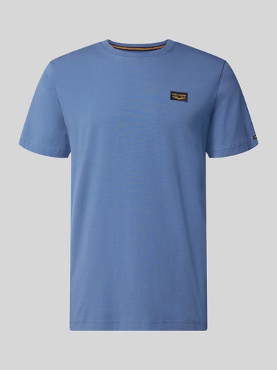 Produktfoto, T-Shirt mit Label-Details und Rundhalsausschnitt von PME Legend aus Baumwoll-Elasthan-Mix, Regular-Fit, Rückenlänge 70 cm, blau
