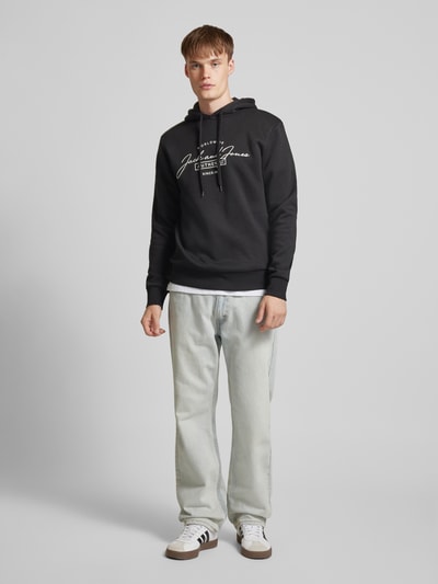 Jack & Jones Hoodie met labelprint, model 'FERRIS' Zwart - 1