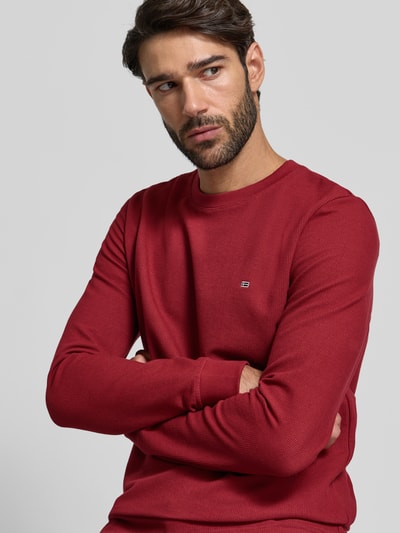 Christian Berg Men Shirt met lange mouwen, structuurmotief en ronde hals Donkerrood - 3