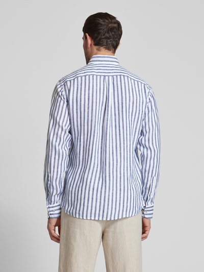 Fynch-Hatton Slim fit linnen overhemd met streepmotief Marineblauw gemêleerd - 5