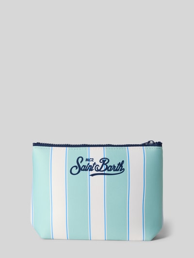 Produktfoto, Kosmetiktasche mit Label- und Statement-Print Modell 'ALINE' von MC2 Saint Barth, pastellblau mit weißen Streifen, Material-Mix, Reißverschluss