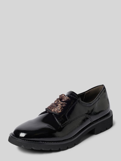 Produktfoto, Schnürschuhe in Leder-Optik von Tamaris, glänzendes Schwarz, abgerundete Form, grobe Sohle, Damen Schnürschuhe von Tamaris