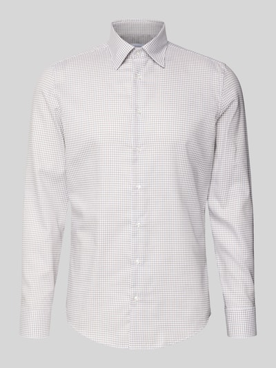 Produktfoto, Slim Fit Business Koszula z bawełny z kołnierzykiem typu button down, listwa guzikowa, kolor biały w kratkę, SEIDENSTICKER, długość tyłu 78 cm, szerokość ramion 42 cm, długość rękawów 65 cm, rozmiar 40