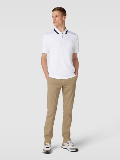 BOSS Slim Fit Poloshirt mit kurzem Reißverschluss Modell 'Polston' Weiss 1