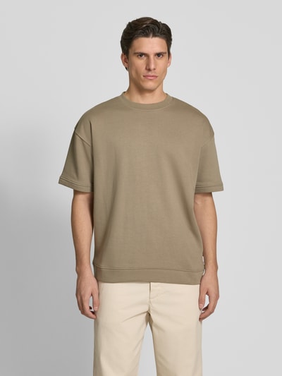 Lindbergh Oversized T-Shirt mit geripptem Rundhalsausschnitt Camel 4