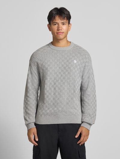 REVIEW Regular Fit Strickpullover aus reiner Baumwolle mit Label-Detail Hellgrau Melange 4