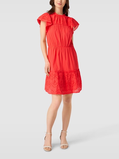 Saint Tropez Knielange jurk met broderie anglaise, model 'Tilly' Rood - 1