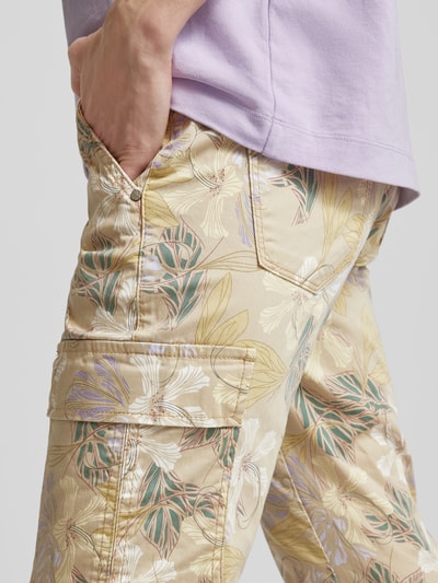 Buena Vista Slim fit cargobroek met bloemenprint Beige - 3