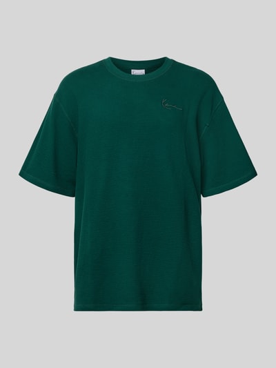 Produktfoto, Oversized T-Shirt mit Logo-Stitching von KARL KANI in Dunkelgrün, Reine Baumwolle, Oversized-Fit, Rundhalsausschnitt, Rückenlänge 73 cm bei Größe M