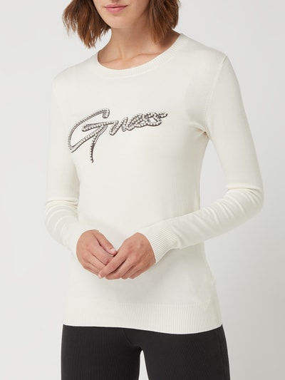 Guess Sweter z aplikacją z logo model ‘Ada’ Złamany biały 4