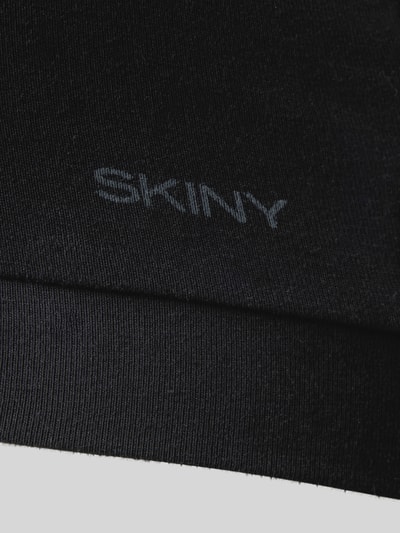 Produktfoto, schwarzer BH mit Logo-Print von SKINY, feine Textur, glatte Oberfläche, Damen BH mit Hakenverschluss und verstellbaren Spaghettiträgern