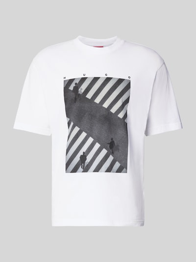Produktfoto, Slim Fit T-Shirt aus reiner Baumwolle Modell 'DODGER' von HUGO, Optik: Unifarben, Motiv-Print, Label-Schriftzug, Jersey-Struktur