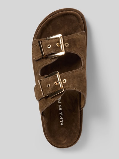 Produktfoto, Sandalette aus Leder mit Gummisohle von ALMA EN PENA, naturalna skóra, zaokrąglony czubek, pasek ze sprzączką, gumowa podeszwa, wysokość obcasa: 5 cm w rozmiarze 40