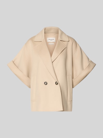 Produktfoto, Regular Fit Kurzmantel aus reiner Schurwolle Modell 'NEO' von Weekend Max Mara, Optik: Unifarben, beige, Reverskragen, doppelter 1-Knopf-Verschluss, kurzarm mit Umschlag, seitliche Leistentaschen, gebürstete Materialverarbeitung