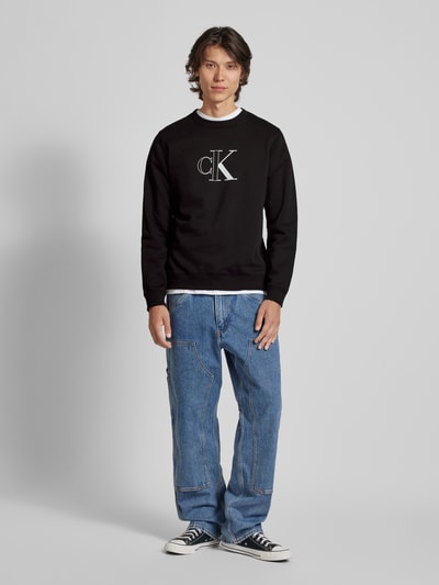 Calvin Klein Jeans Sweatshirt met labelprint, model 'OUTLINE' Zwart - 1