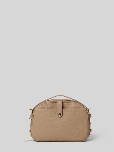 Produktfoto, Handtasche aus Rindleder-Mix Modell 'Mate' von Hey Marly in beige met logodetail, hoofdvak met ritssluiting, afneembare schouderband, breedte 21 cm, lengte 15 cm, diepte 8 cm, bandlengte 90 cm, materiaalmix met fijne nerfstructuur