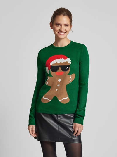 Only Sweter z dzianiny z okrągłym dekoltem model ‘XMAS COOKIES’ Zielony 4