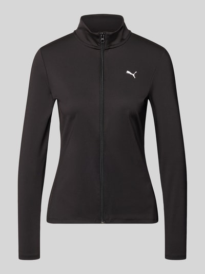 Produktfoto, czarna Jacke mit Stehkragen von PUMA, materiał z dodatkiem stretchu, slim fit, nadruk logo, długi rękaw, zamknięcie na zamek.
