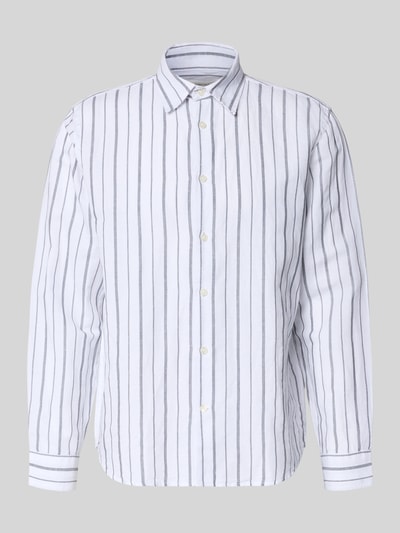 Produktfoto, Regular Fit Leinenhemd aus Baumwoll-Leinen-Mix Modell 'CLAY' van SELECTED HOMME, gestreept all-over motief, witte en grijze tinten, gladde textuur